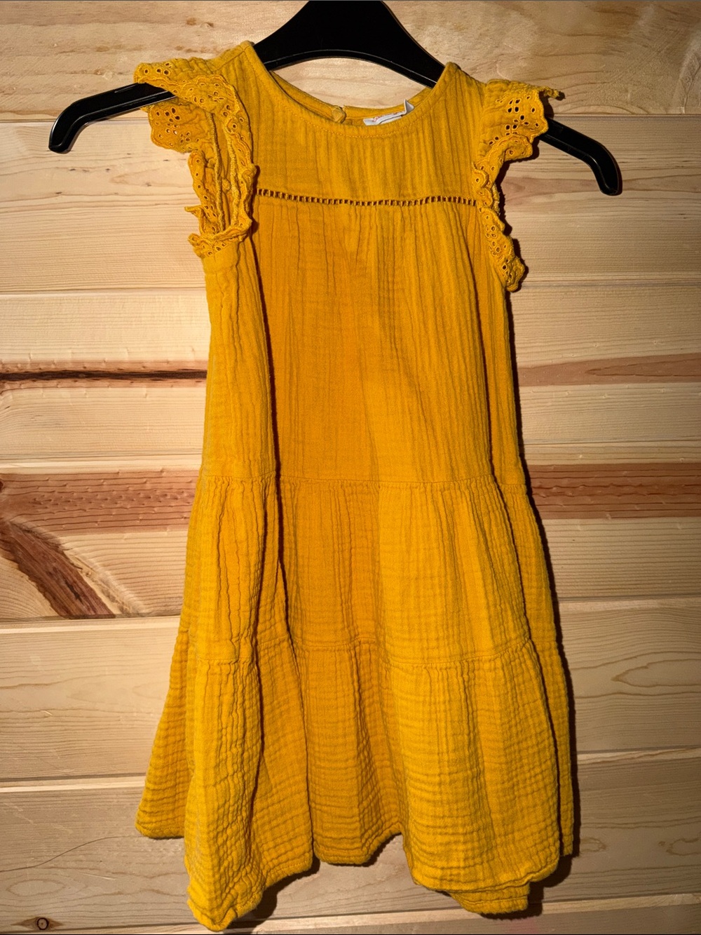 Cat & Jack Bright Yellow Tiered Cotton Dress with Eyelet Ruffle Sleeves